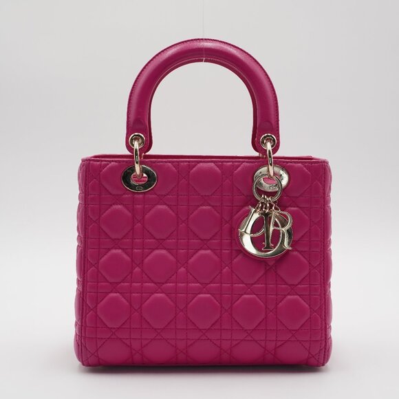 Pre-owned Dior Hot Pink Cannage Lamb Lady Dior 2-Way Handbag - Picture 1 of 7